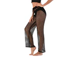 Beach Pants Sexy Hollow Out Polyester Crochet Net Women Cover Up Pants for Vacation-Black