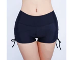 Side Drawstring Great Elasticity Swimming Trunks Beachwear Lady High Waist Diving Swimming Trunks for Water Activity-Black