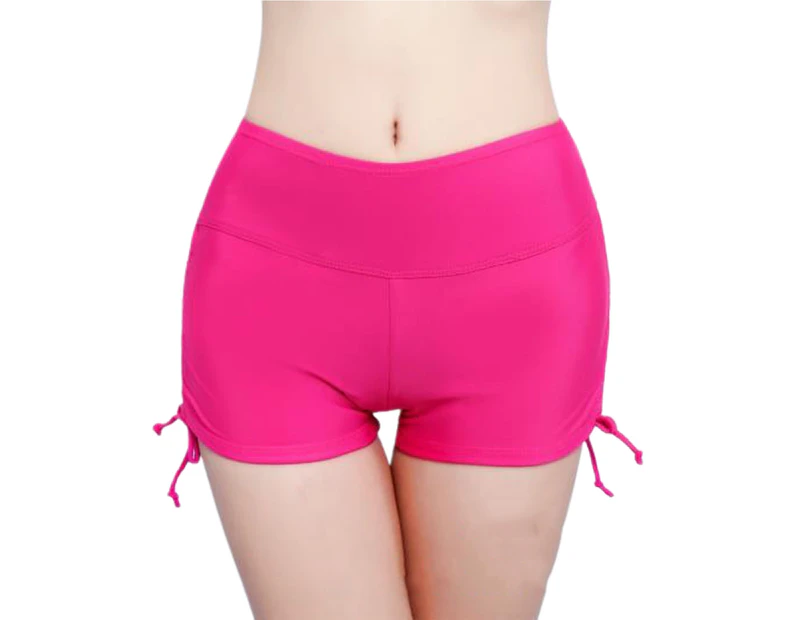 Side Drawstring Great Elasticity Swimming Trunks Beachwear Lady High Waist Diving Swimming Trunks for Water Activity-Rose Red