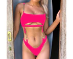 Summer Monokini Square Neck Chain Hoop Metal Summer Swimsuit for Beach-Rose Red