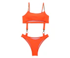 Summer Monokini Square Neck Chain Hoop Metal Summer Swimsuit for Beach-Orange