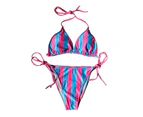 Halter Adjustable Lace-up Sexy Bikini Two Pieces Dot Print Bra High Waist Thong Swimwear for Swimming Pool-Blue