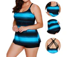 Bathing Suit Padded High Waist Two Piece Striped Pattern Women Swimwear for Beach-Blue