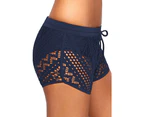 Hollow Out Swimming Trunks Breathable Slim Fit Mesh Flower Lace Bikini Bottoms for Water Sports-Blue