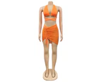 Women Swimwear Solid Color Bandage Three-piece Wire Free Sexy Bikini for Swimming-Orange
