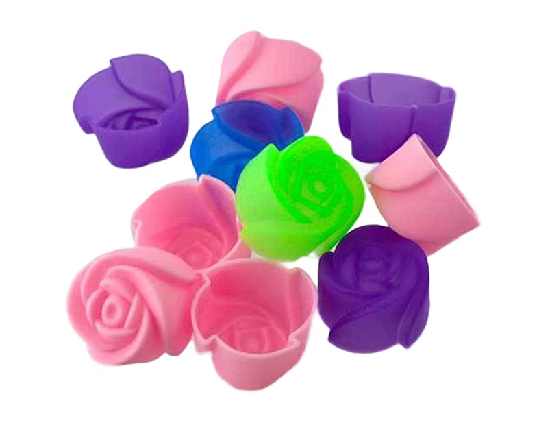 10 Pcs Silicone Rose Muffin Cookie Cup Cake Baking Mold Chocolate Maker Mould