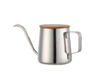 Stainless Steel Long Narrow Spout Coffee Pot Wood Lid Pour Over Gooseneck Kettle-Silver 350ml