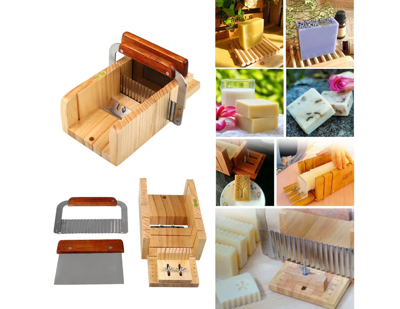 Pine Wood Soap Making Cutter Mold Slicer Crafting Tool with Straight Wavy Blade-Wood Color
