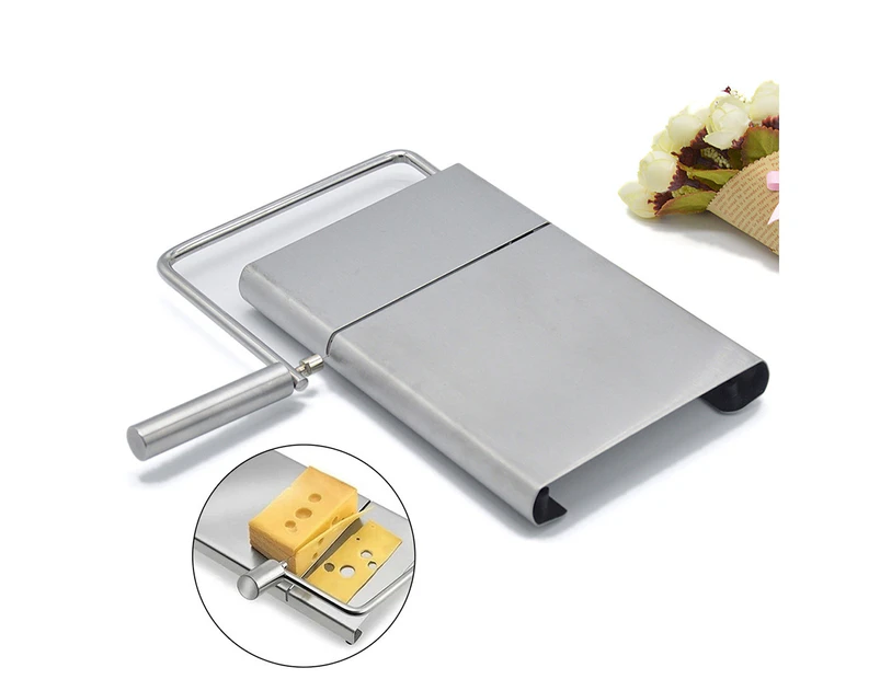 Stainless Steel Wire Cheese Butter Slicer Cutter Cutting Board Kitchen Tool-Silver