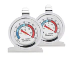 2Pcs Large Round Dial Kitchen Stainless Steel Freezer Refrigerator Thermometer-Silver