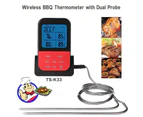 Wireless Digital Barbecue Kitchen Tool BBQ Food Meat Thermometer with Dual Probe-Red Black