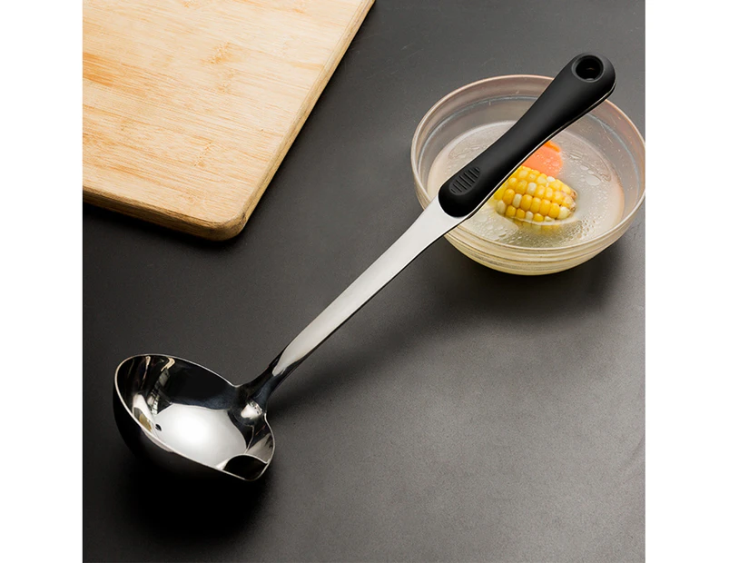 Spoon Filter Hole Design Soup Oil Separator Stainless Steel Insulated Handle Ladle Tableware for Kitchen-Black