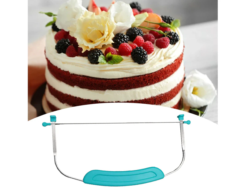 Cake Cutter Adjustable Non-slip Stainless Steel Portable Wire Cake Slicer for Kitchen-Blue