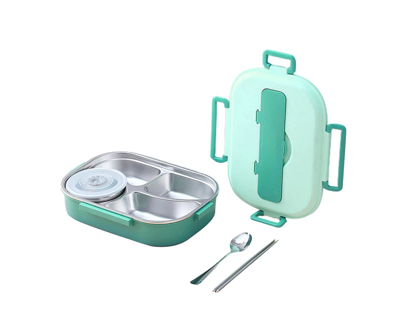 1 Set 1500ML Lunch Boxes Fresh-Keeping Leak-Proof Stainless Steel Separated Lunch Containers for Students-Matcha Green