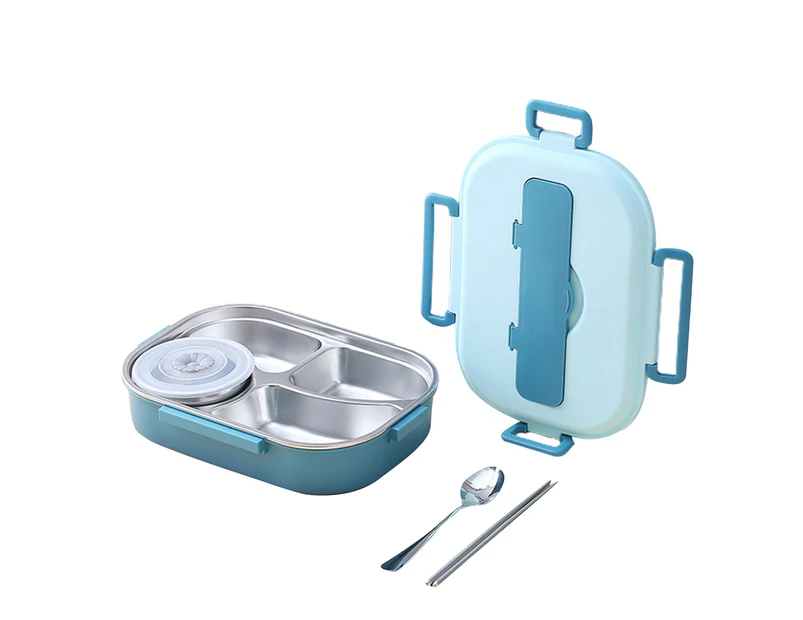 1 Set 1500ML Lunch Boxes Fresh-Keeping Leak-Proof Stainless Steel Separated Lunch Containers for Students-Blue