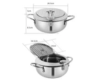 1 Set Convenient Deep Fryer Evenly Heated Stainless Steel Thermometer Design Oil Frying Pan for Kitchen-Silver