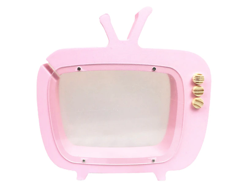 Money Box TV Shape Transparent MDF Adorable Attractive Saving Bank for Children-Pink