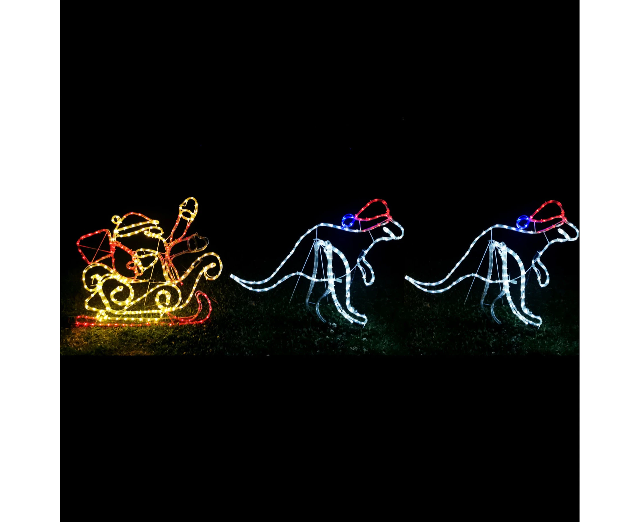 Christmas LED Motif Animated Santa Riding Kangroos Sleigh 280x70cm Outdoor Rope Light