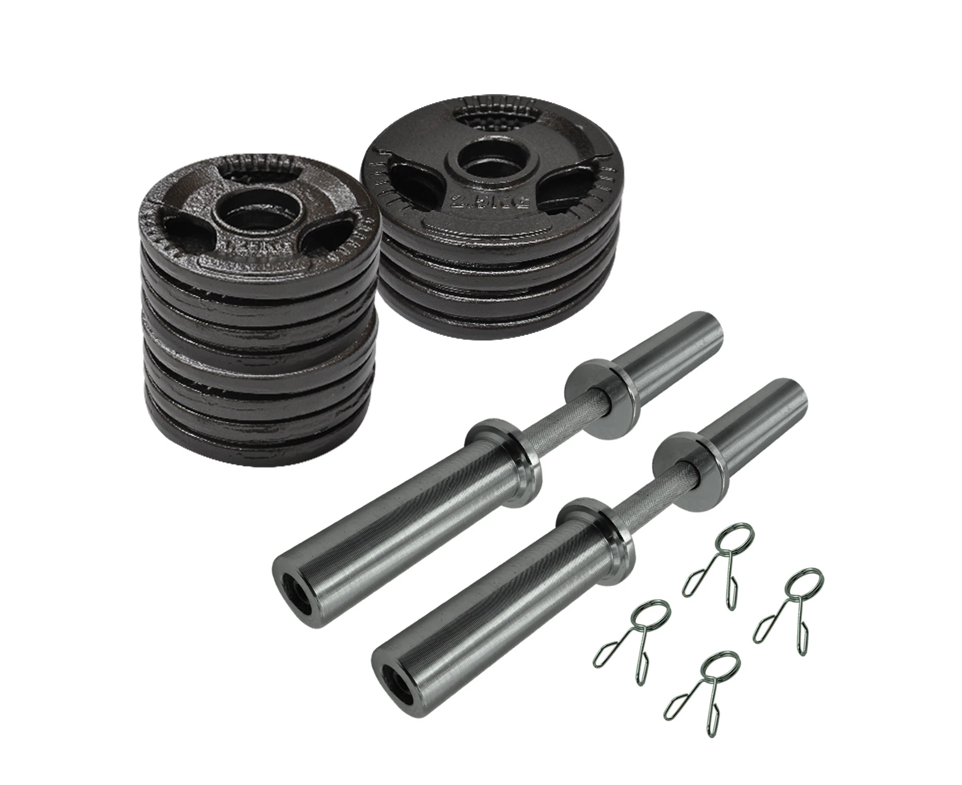 28kg - 50cm Olympic Dumbell Bar Weight Set - Cast Iron Triple Handle Grip Plate