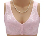 Ladies Floral Front Button Bralette Brassiere Womens Fastening Bra Middle-Aged Lingerie New - Pink