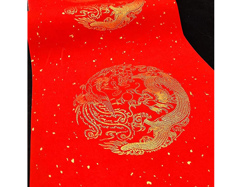 (24cm  x 2000cm , Dragon and Phoenix) - MEGREZ Chinese Spring Festival Scrolls Red Xuan Paper, Blank Thicken Chinese Couplets Chunlian Paper for New Year P
