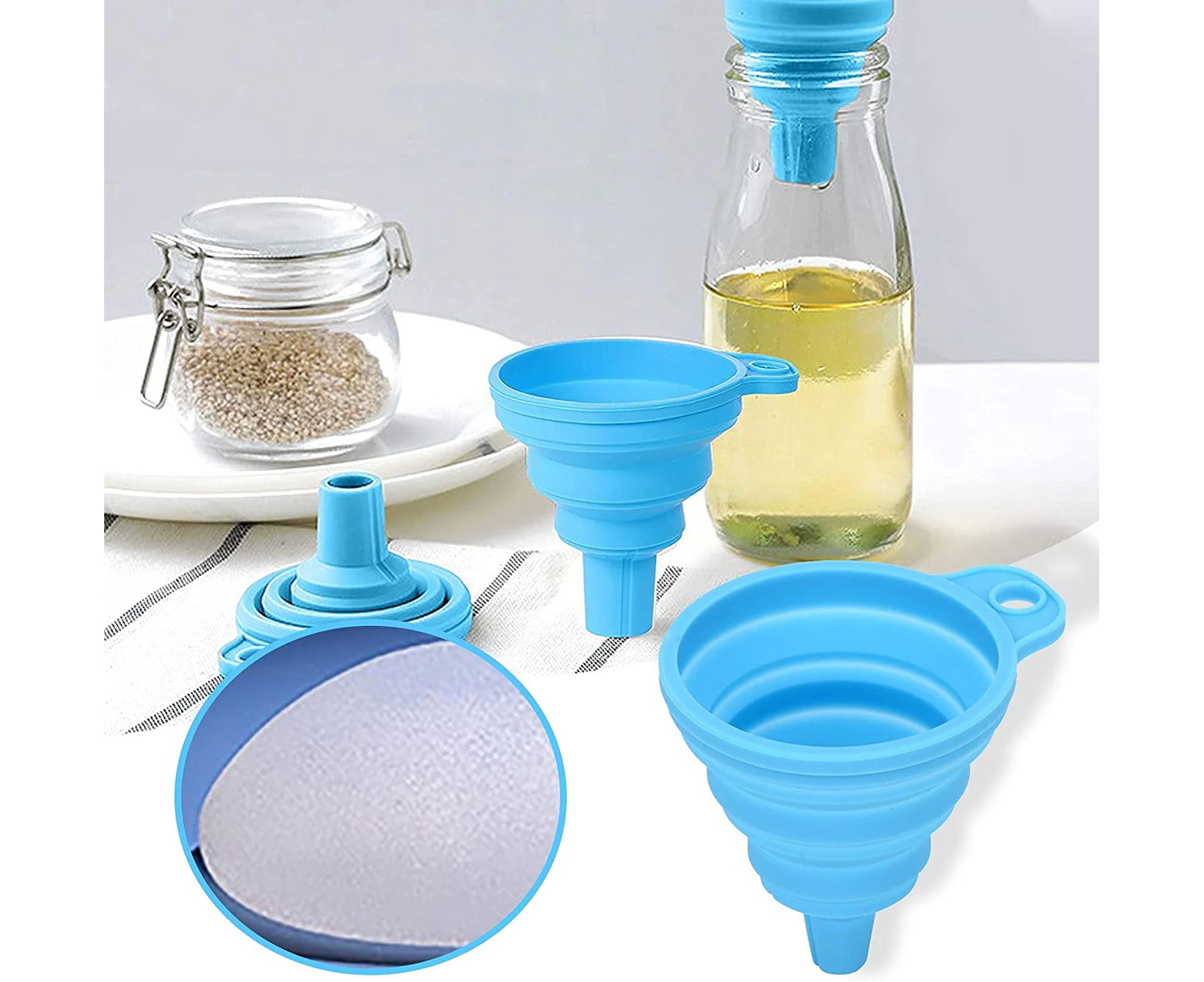 Silicone Collapsible Funnel Kitchen Gadgets Foldable Funnel for Water Bottle Liquid Transfer, Blue