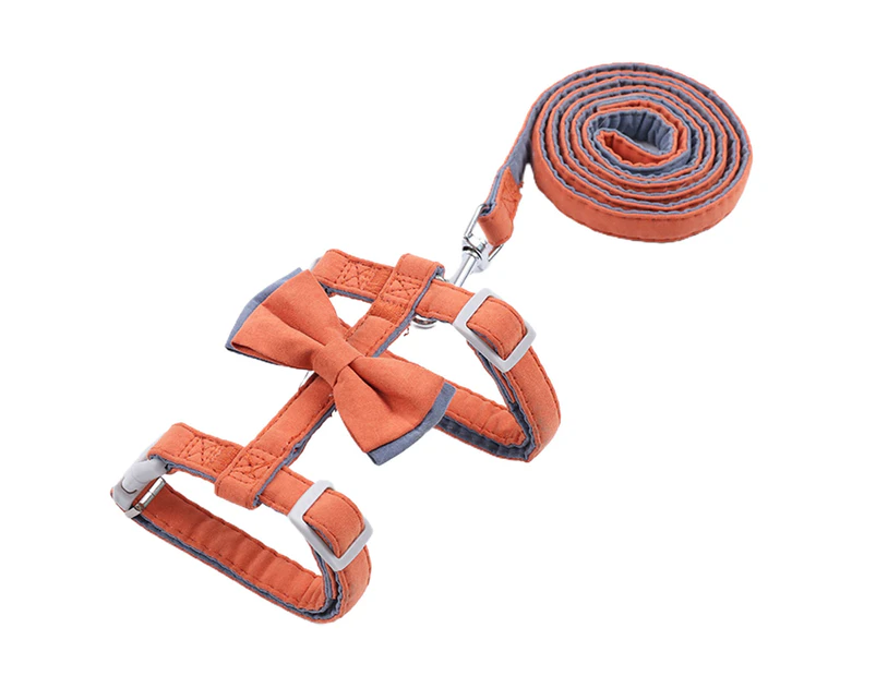 Pet Traction Rope Stylish Soft Cotton Bowknot I-shaped Pet Harness Set for Outdoor-Orange 1 cm