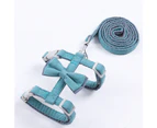 Pet Traction Rope Stylish Soft Cotton Bowknot I-shaped Pet Harness Set for Outdoor-Blue 1 cm