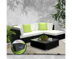 5 Piece Wicker Outdoor Lounge with Storage Cover - Beige