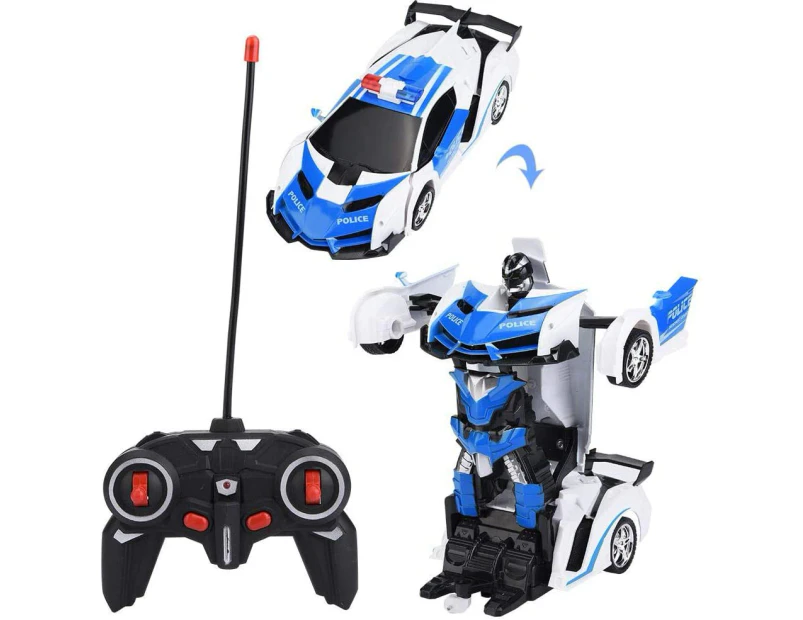 Dilwe Transformation Robot Car, 1/18 Scale One-Key Deformation Remote Control Car with Lights Shape-Shift Model Car Toy Vehicle for Kids (Police Car)