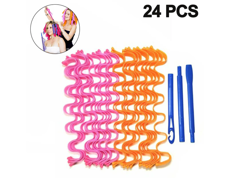 No Heat Hair Roller Curling 24PCS Rods Set Woman Hair Curlers Rollers Magic DIY Magic Hair Roll Sleep Curlers Wave Roll Water Ripple Roll Hair Curler - Pink orange