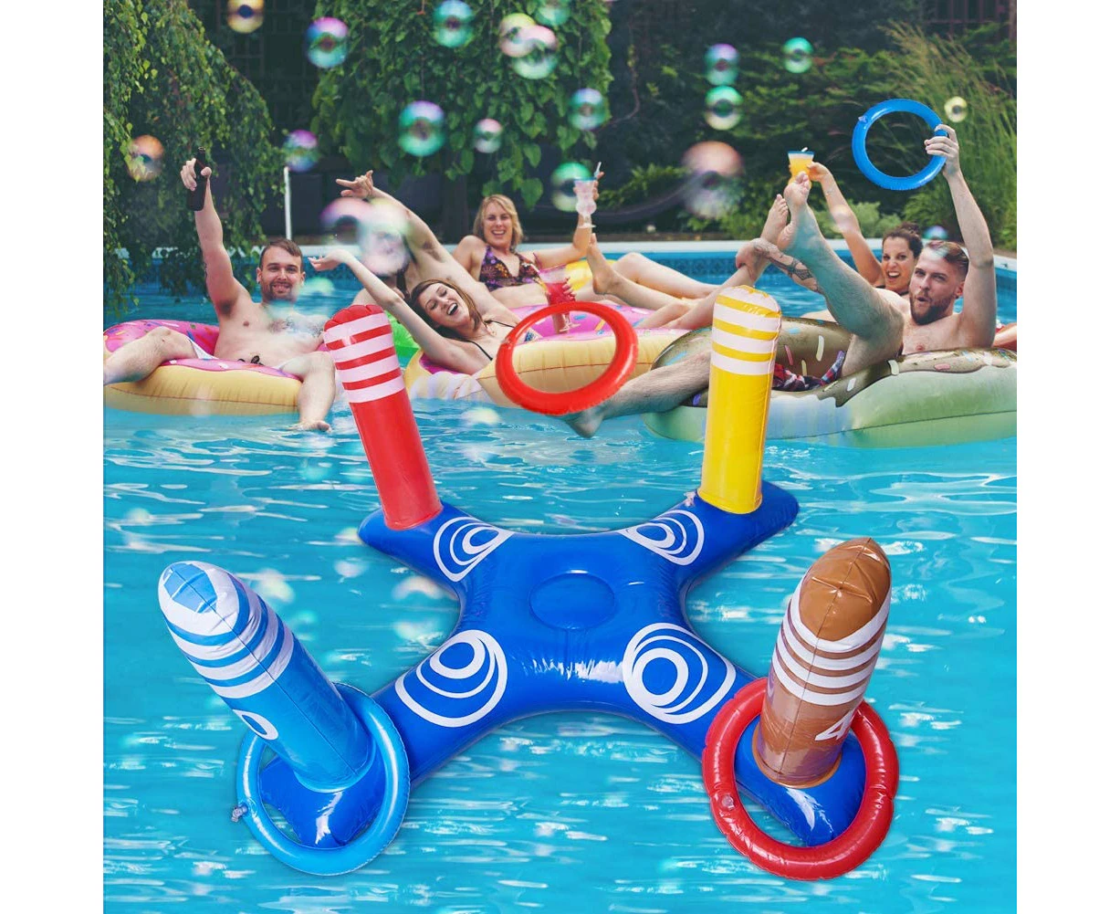 JOZON Inflatable Ring Toss Pool Game Toys with 6 Pcs Rings Floating Swimming Pool Ring Water Floating Throwing Ring Play