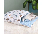 Cartoon Print Cat Sleeping Bag Removable Cattery Warm Kennel Nest Pet Supplies - Blue