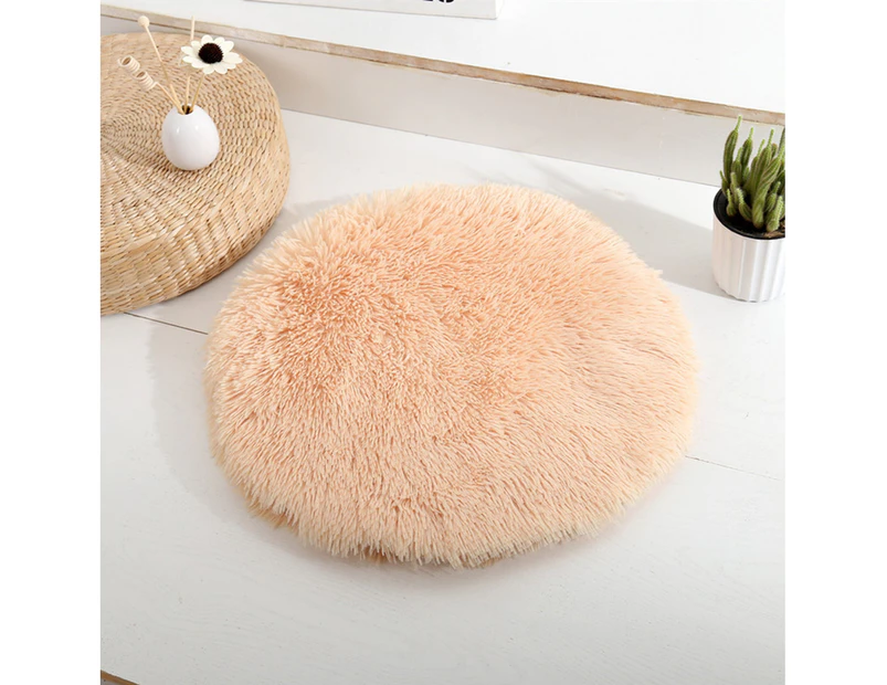 Cat Cushion Round Keep Warmth Super Soft Dogs Kitten Sleeping Cushion Bed for Household - Apricot