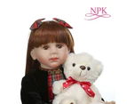 NPK 60CM reborn Fridolin toddler baby girl lifelike bebe doll reborn  long straight hair doll 6-9M real baby size