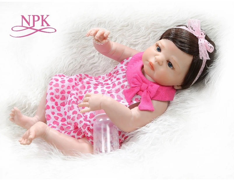 NPK 56CM bebe doll reborn baby girl victoria full body silicone Bath toy 100% hand detailed paiting pinky skin 0-3Month baby
