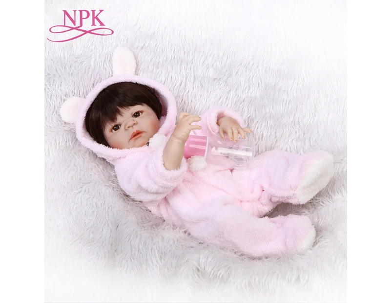 NPK full silicone vinyl reborn dolls 23inch 57cm Newborn Babies Doll Realistic Lifelike baby with Pink plush clothes