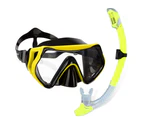 QYORIGIN-Snorkel Mask Set Snorkeling Gear–Dry Snorkel Set and Mask Kids Adults Anti Fog Seaview Mesh Bag, Scuba Diving Swimming Training Equipment-Yellow
