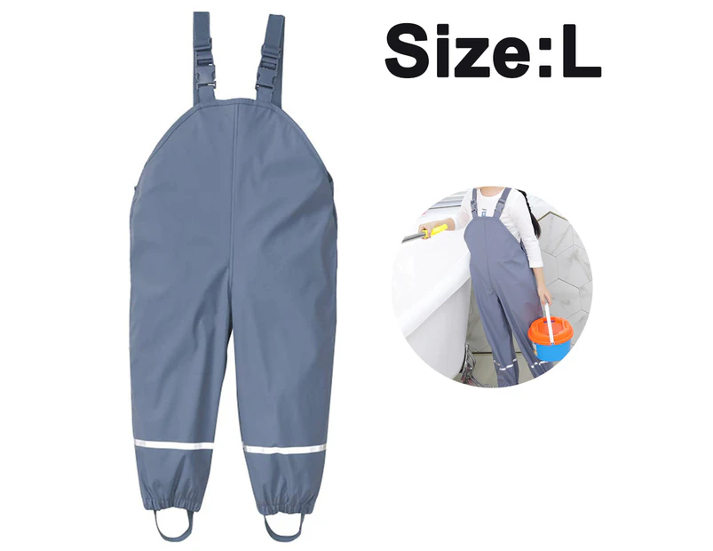 Kids Waterproof Rain Pants Dirty Proof Suspender Trousers for Boys and Girls - Grey
