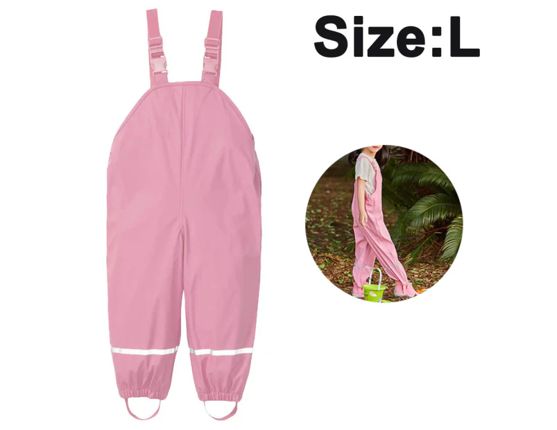 Kids Waterproof Rain Pants Dirty Proof Suspender Trousers for Boys and Girls - Pink