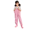 Kids Waterproof Rain Pants Dirty Proof Suspender Trousers for Boys and Girls - Pink