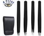 Eyebrow Tweezer Set with Travel Case,4-Piece Daily Beauty Tools for Hair Removal, Best Precision (Black)