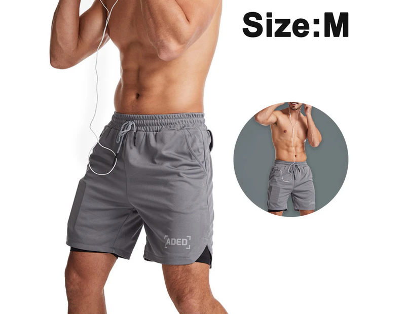 Workout Running Shorts Women with Liner 2 in 1 Athletic Sports Shorts with Zip Pocket - Grey