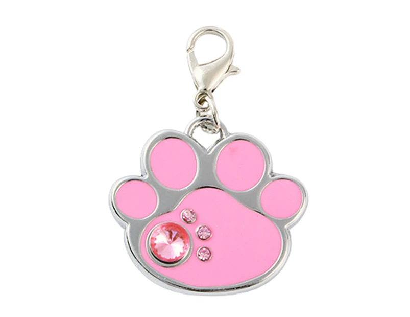 Pet ID Tag Paw Shape Decor Accessories Engravable Shiny Alloy Pet Dog ID Tag Pet Supplies - Pink