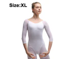 Ballet Dance Practice Clothes Female Short-Sleeved Back Sleeves Leotards Jumpsuits Adult Gym Suits - White