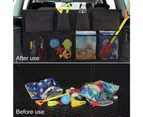 Car boot organiser for multi-pocket child travel storage, easy to clean and durable foldable, space saving experiment.