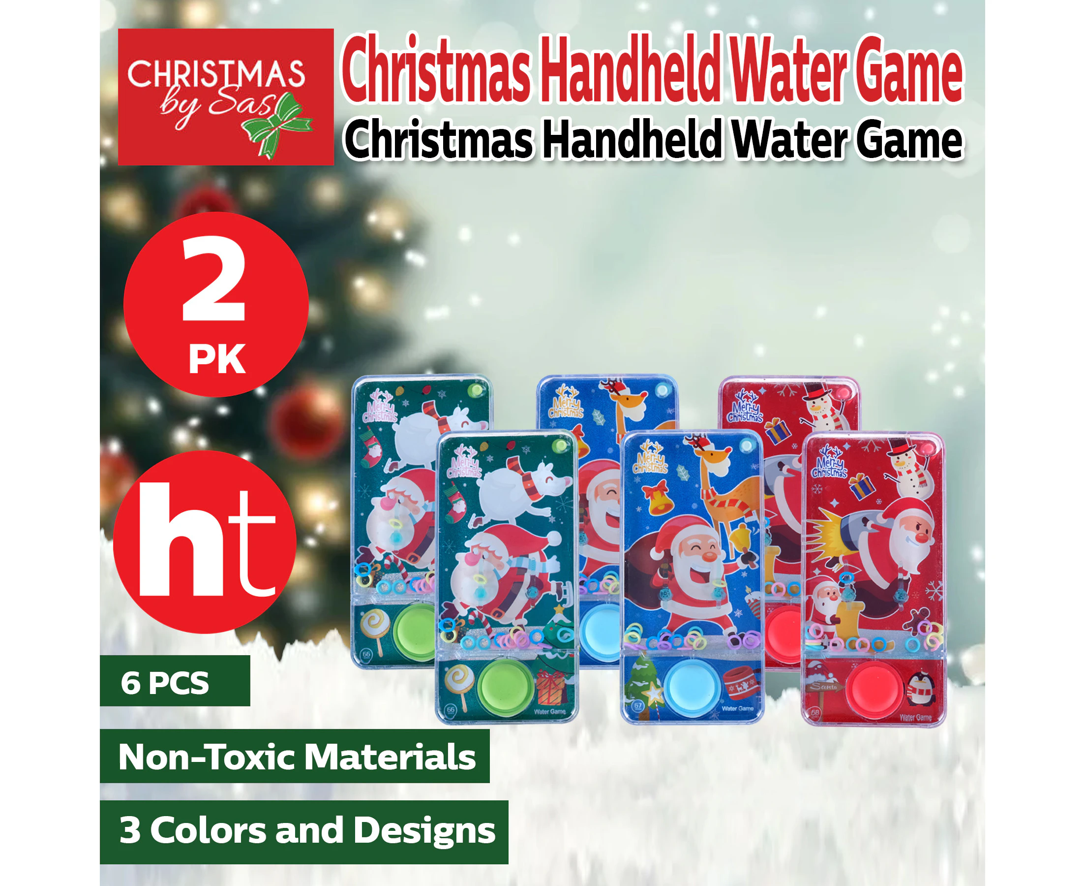 [2PK] Christmas Handheld Water Game, Made From Environmentally ABS Plastic Materials, With 4 Rounded Corners, Safe And Durable, Easy To Play, Challenging,