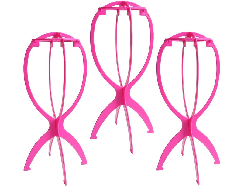 Wig Stand, Wig Head Stand for Multiple Wigs, Black, 3 Pack - Pink