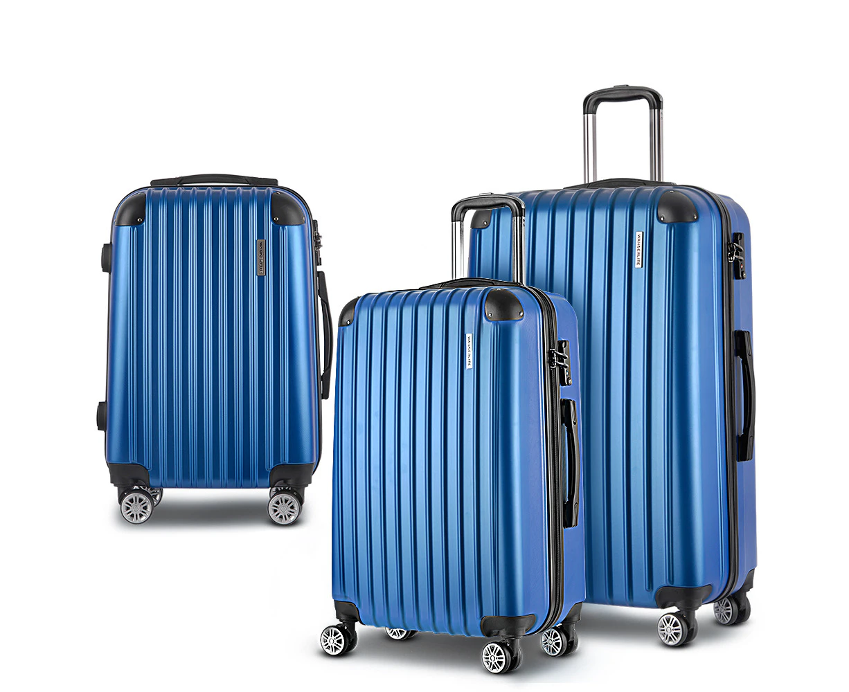 Wanderlite 3pcs Luggage Set Travel Suitcase Storage Organiser TSA lock Blue