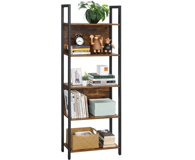 VASAGLE 5 Tier Bookshelf Rustic Brown and Black